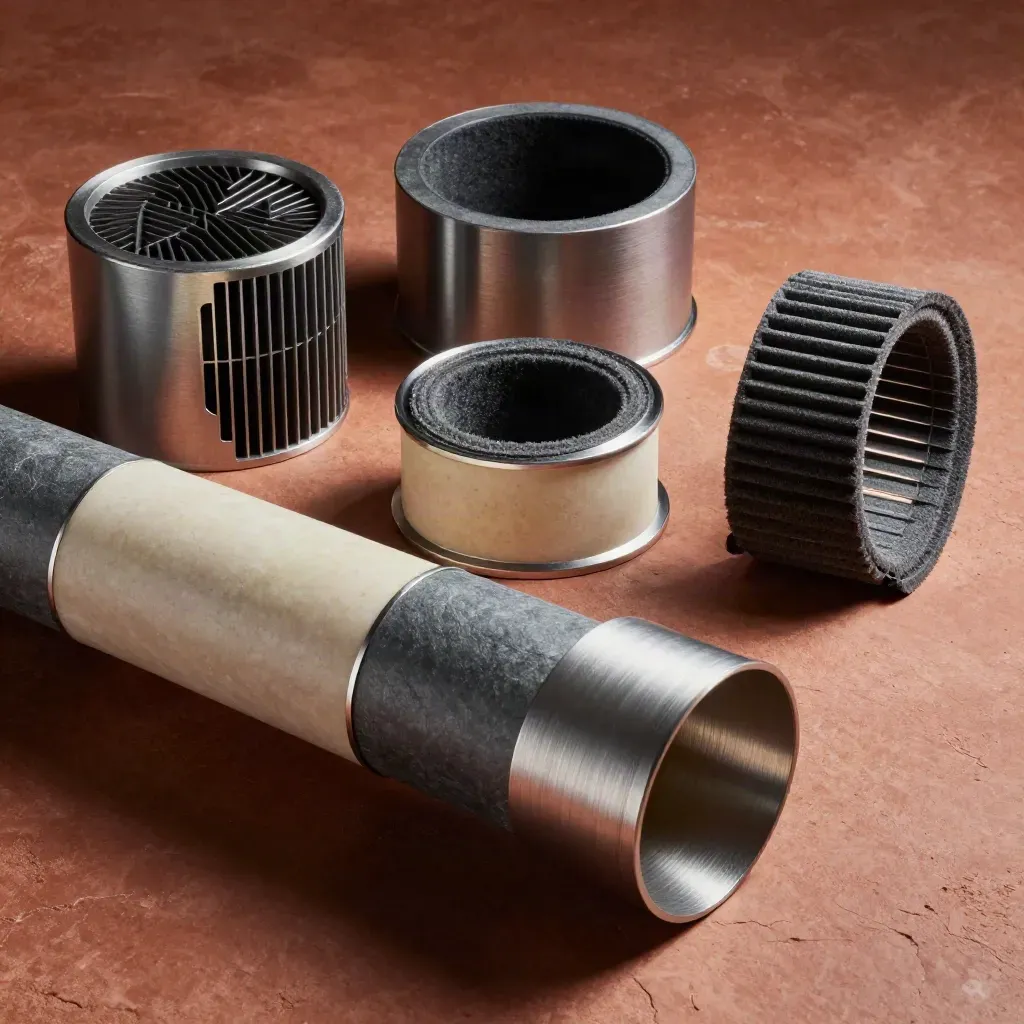Ventilation parts arranged on stone in a premium editorial still life.